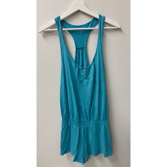 Victoria's Secret Pants - Victoria's Secret Romper M Teal Blue Henley Smocked Racerback Y2K Beach Summer